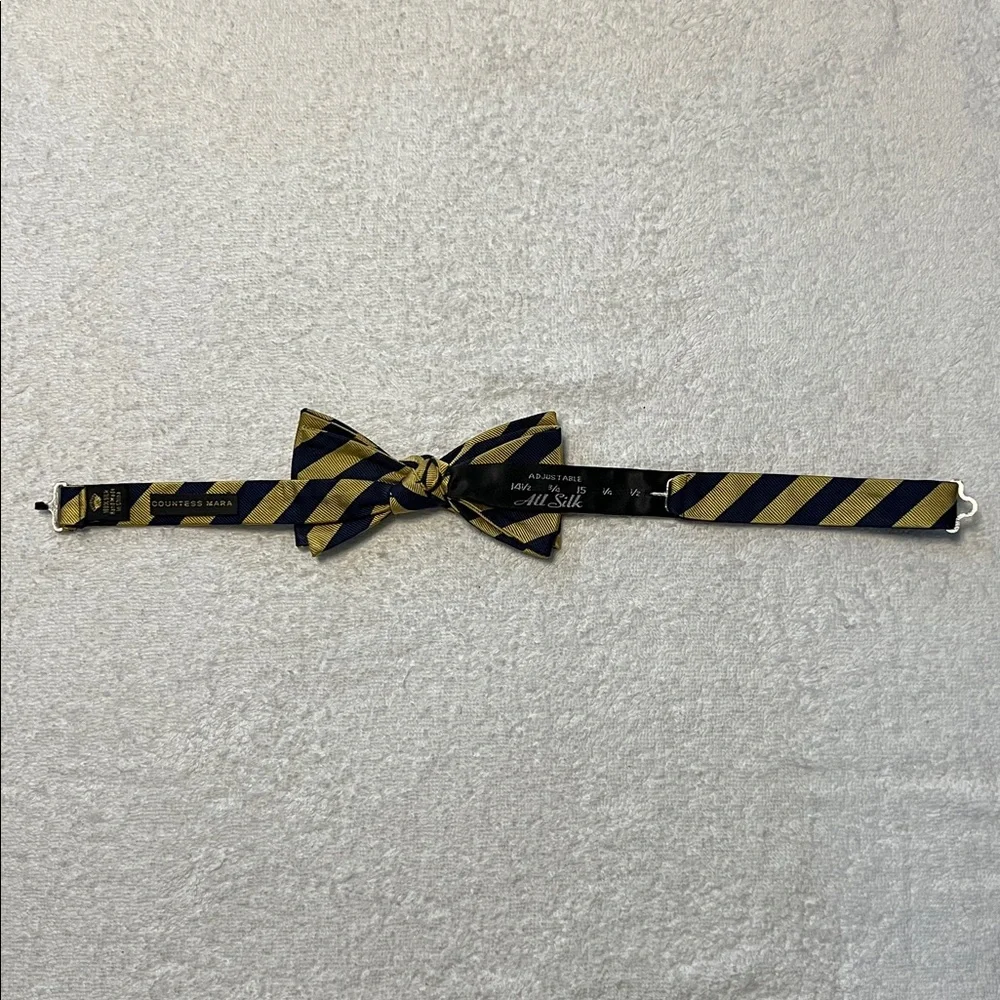 Stylish Boys Gold and Navy Striped Bow Tie, OS Adjustable Sizing (14 1/2 -20)